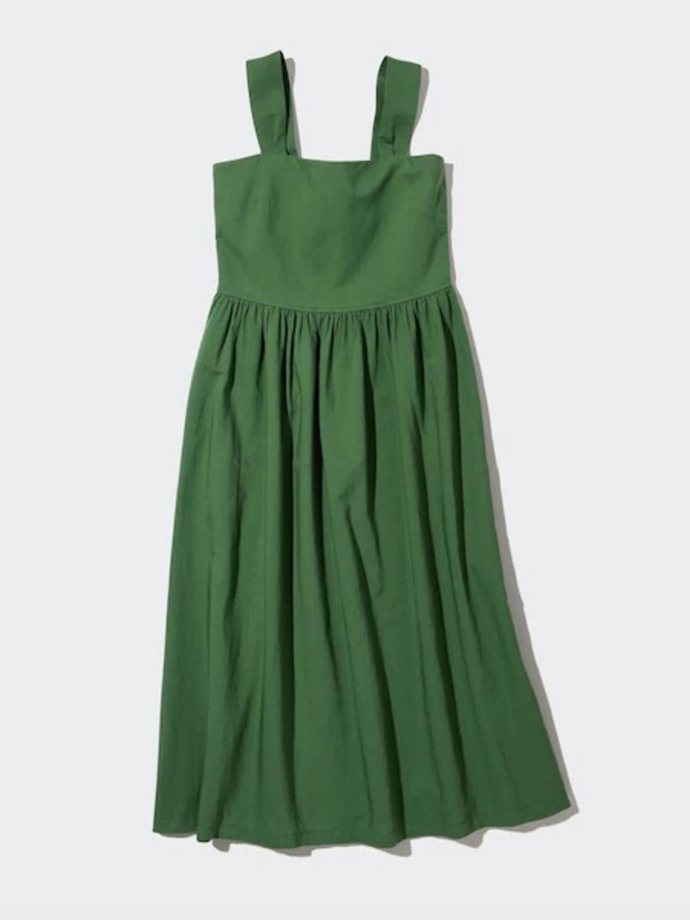 Uniqlo Linen-Blend Shirred Sleeveless Dress Green XS Extra Small